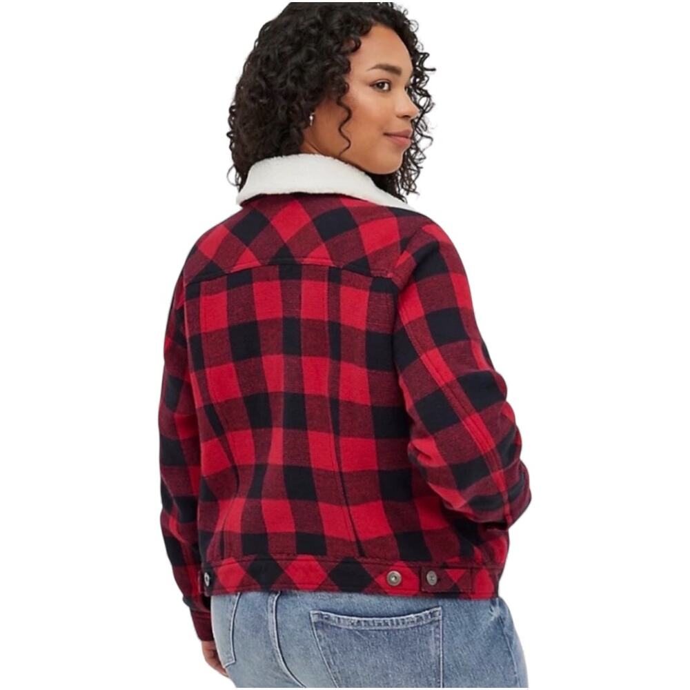Torrid Trucker Buffalo Print Top Size 3X shearling collar warm jacket